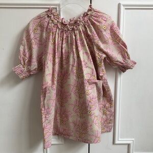 Bonton Pink and Yellow dress with Ruffled Neckline